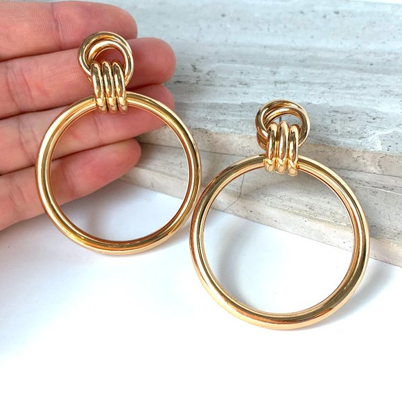 NEW~ Anthropologie Large Gold Hoop Knotted post Earrings - Picture 8 of 12